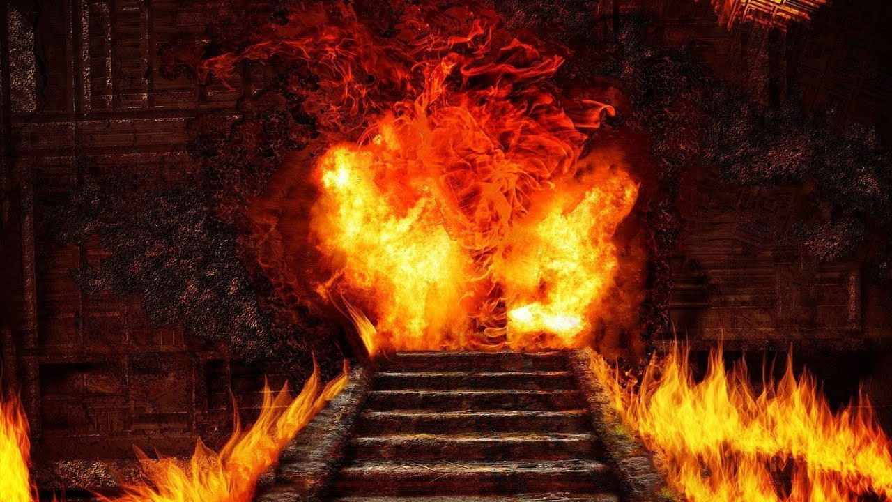 Ад. Лестница в ад. Адский фон. Фон ада. Огненные врата.