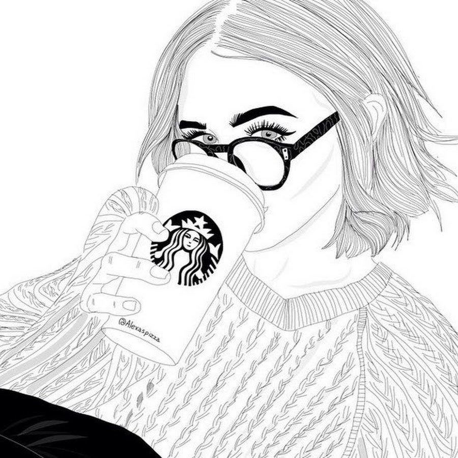 Рисунки девушки с кофе для срисовки (70 фото)