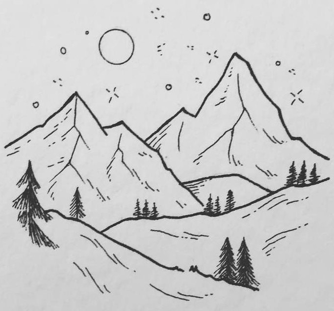 Главная мысль легкие горы. Рисунок гор. Горный пейзаж рисунок карандашом. Горы для срисовки. Маленькие пейзажи для срисовки.