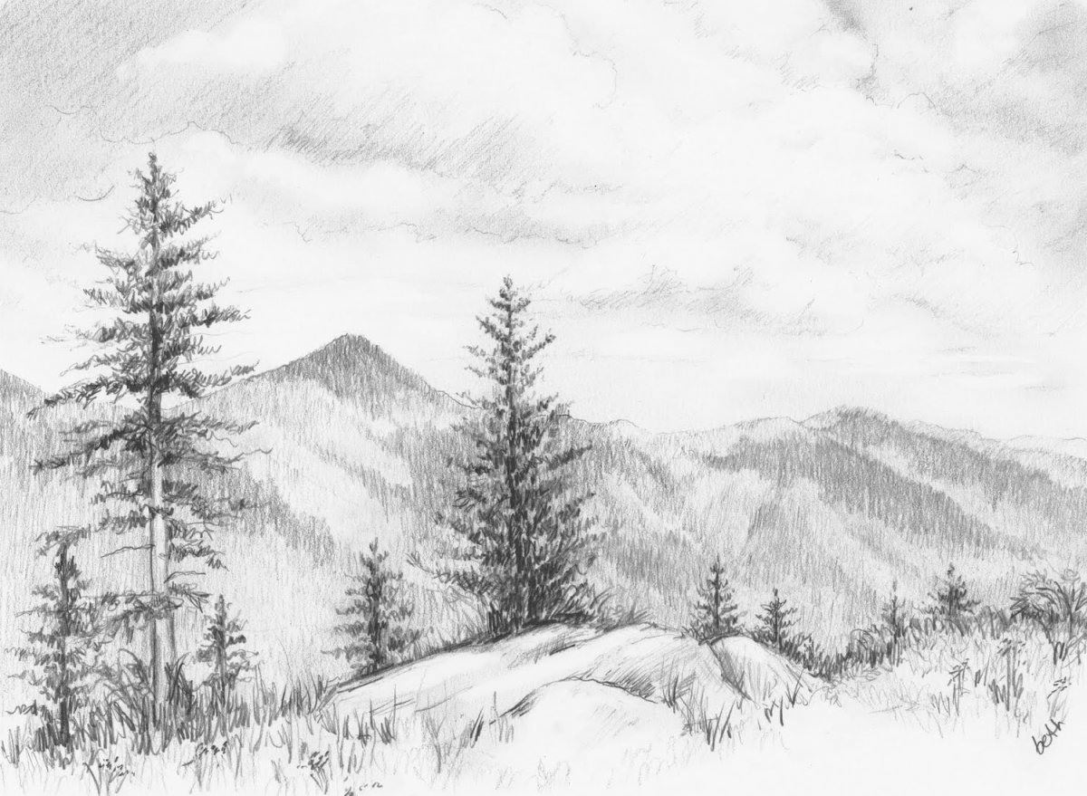 Рисунки горного пейзажа для срисовки (70 фото)