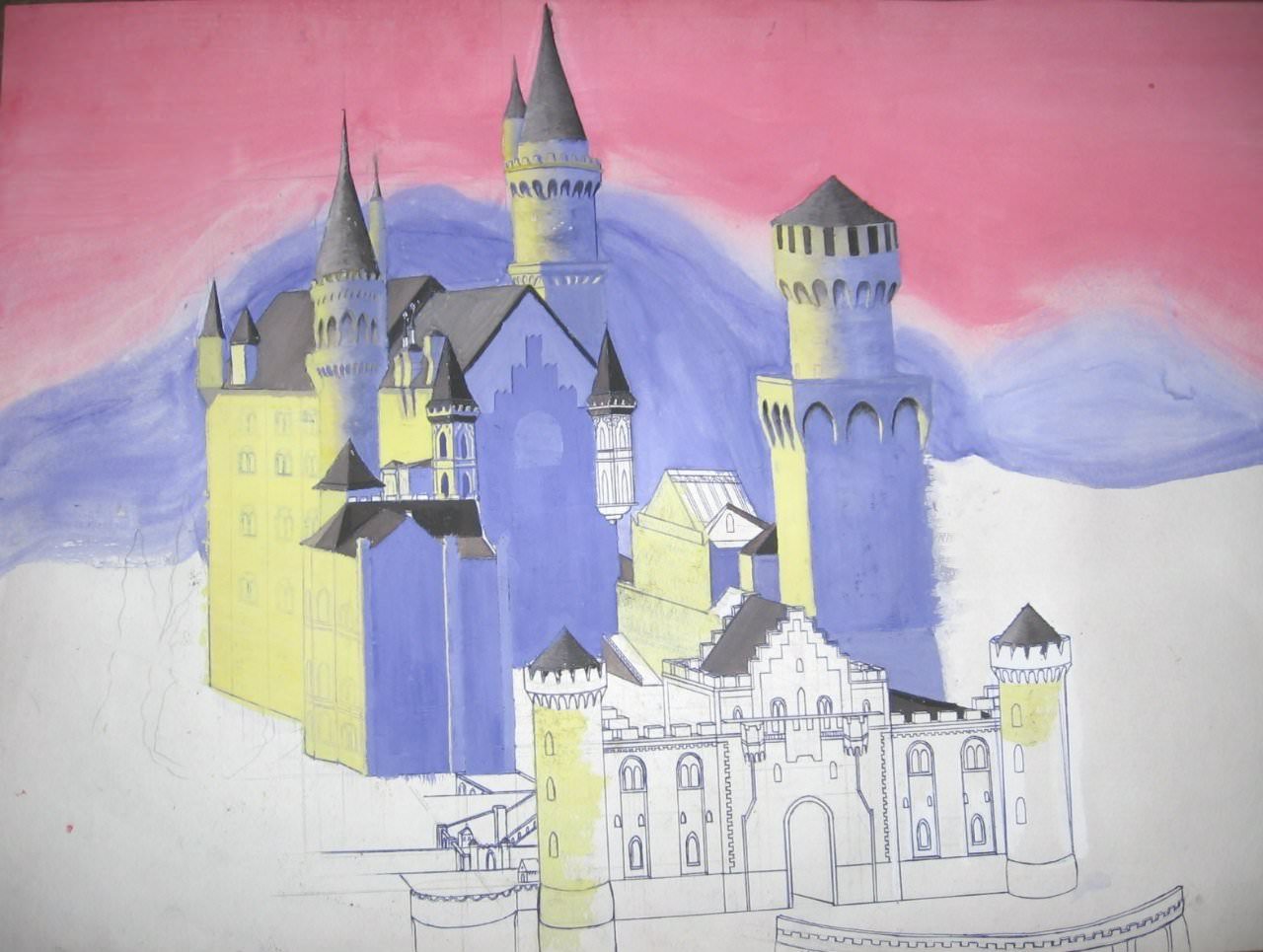 Старый замок по музыке 4 класс. Замок для рисования. Замок рисунок. Рисунок старого замка. Замок цветными карандашами.