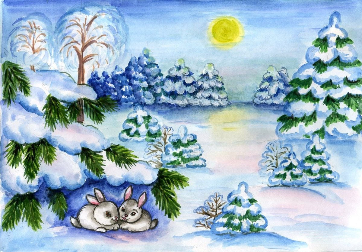 Рисунки зимнего пейзажа для срисовки (75 фото)